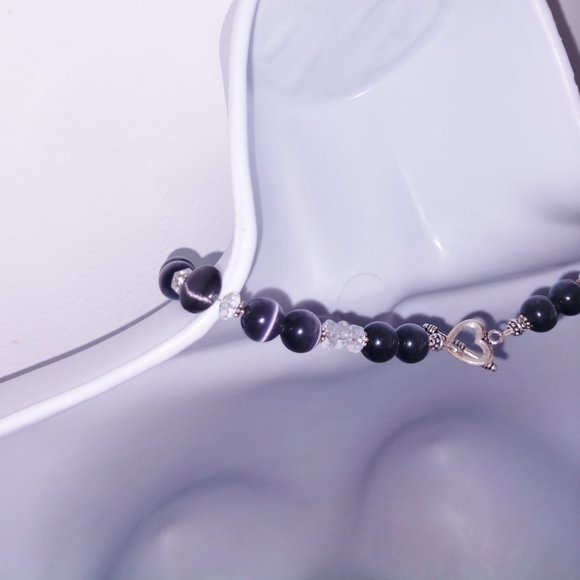 Handmad Charcoal Agate Beaded Necklace With Clear Beads Hand Crafted 17 inches - Picture 10 of 11